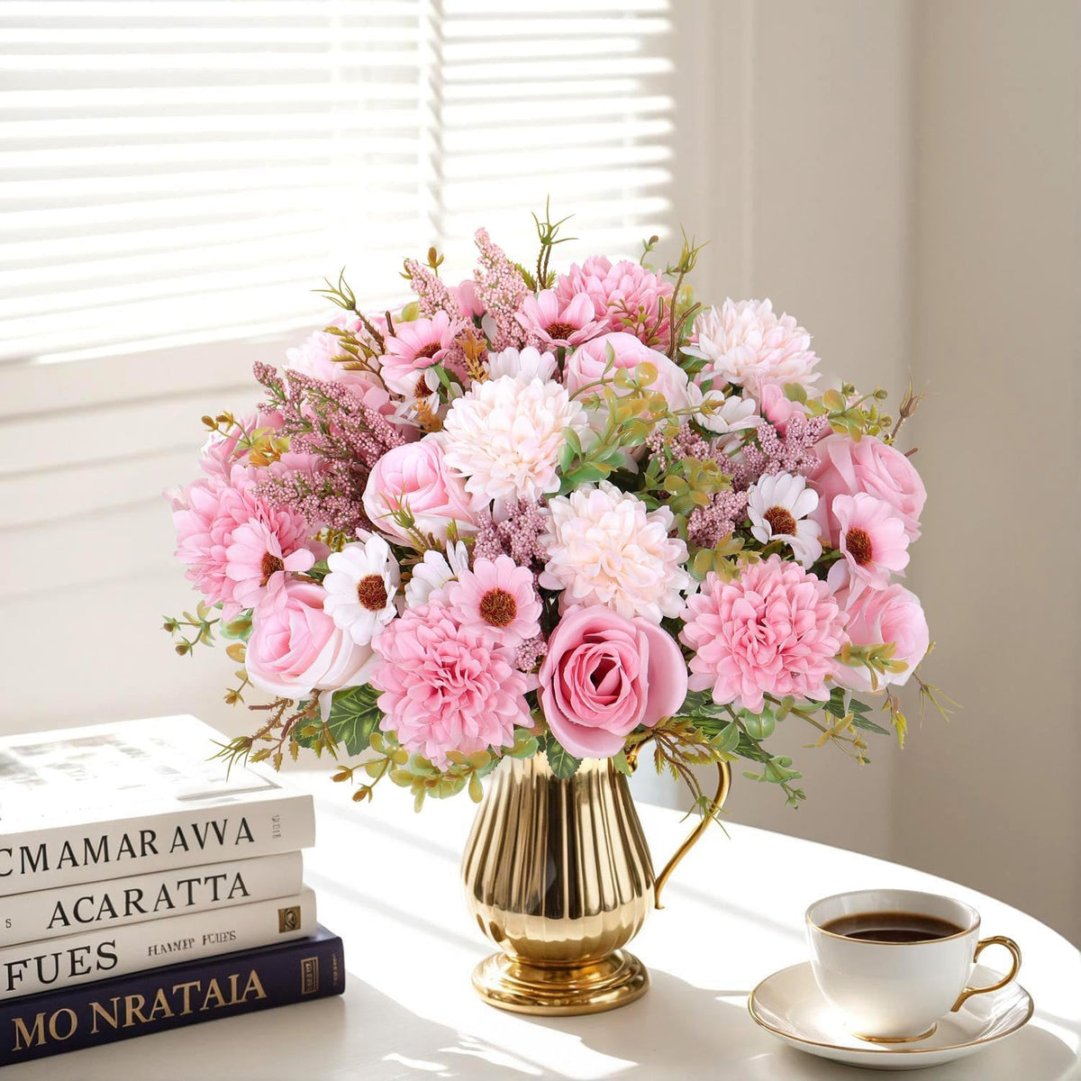 Artificial Flowers Pink Silk Flower Bouquet 2 Packs Silk Roses