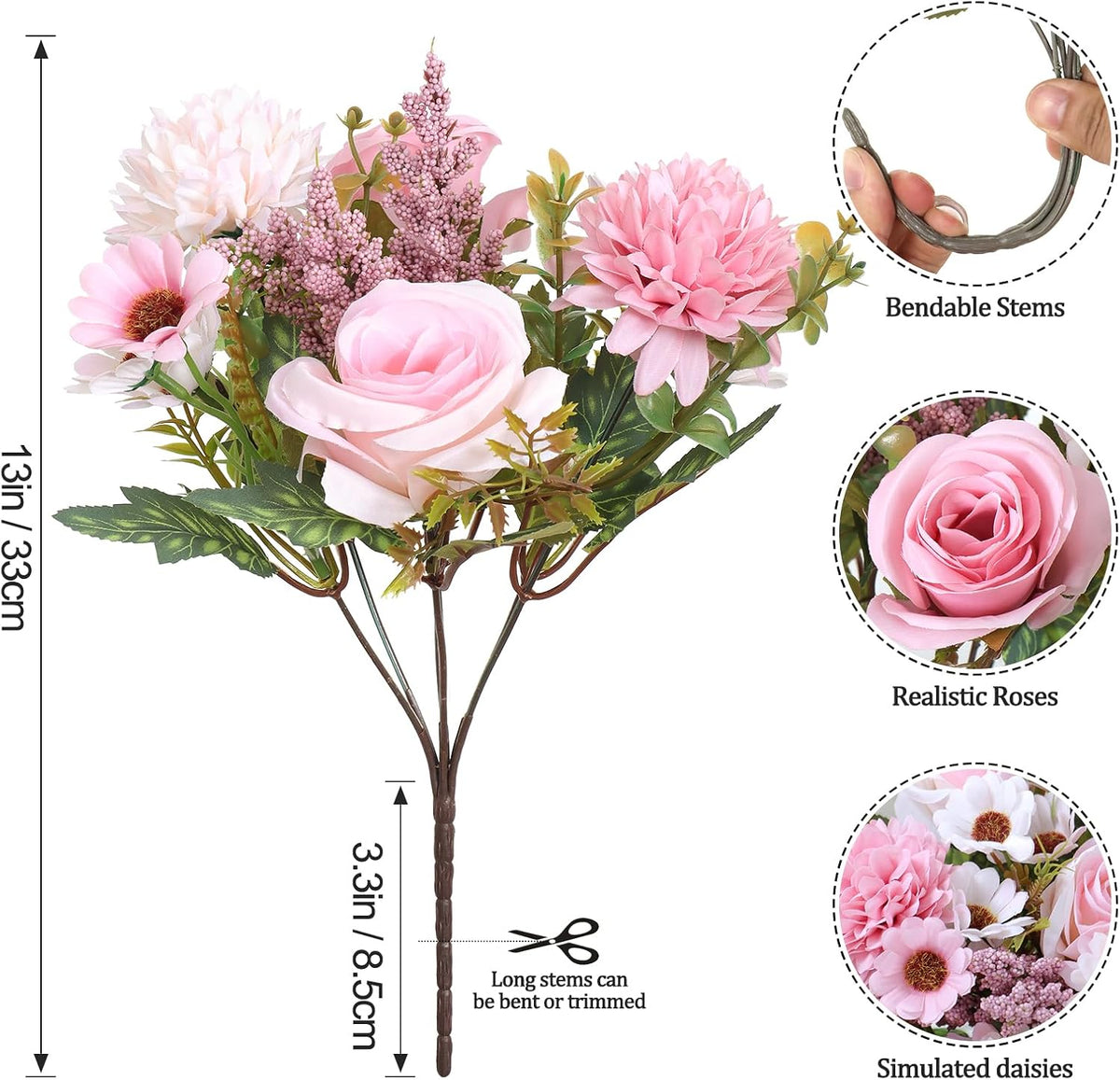Artificial Flowers Pink Silk Flower Bouquet 2 Packs Silk Roses