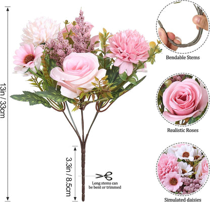 Artificial Flowers Pink Silk Flower Bouquet 2 Packs Silk Roses