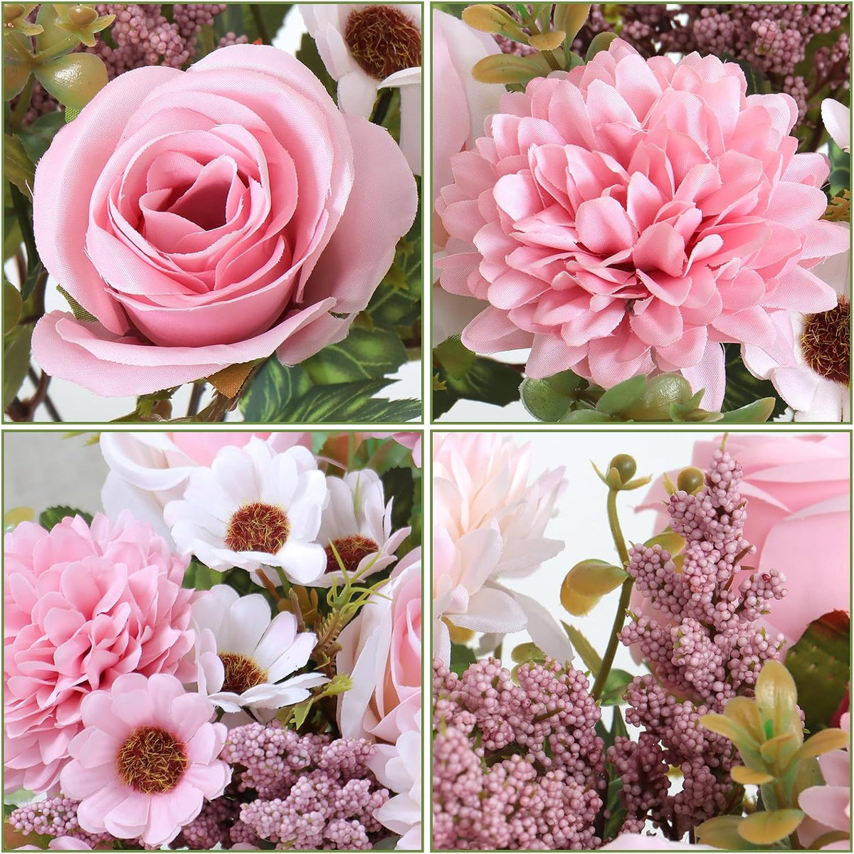 Artificial Flowers Pink Silk Flower Bouquet 2 Packs Silk Roses