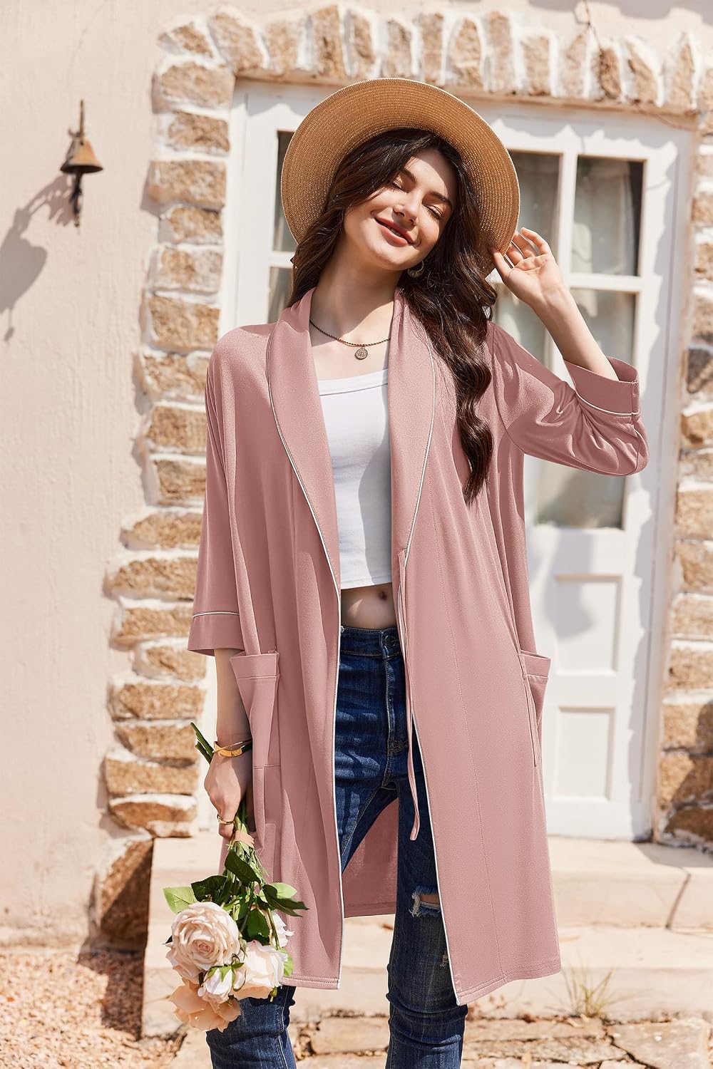 Women Robes Bathrobe Short Kimono Robe Soft Bathrobes with Pockets