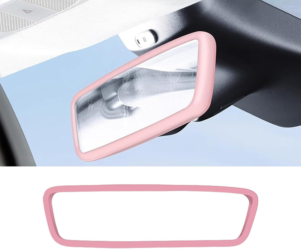 Car Rear View Mirror Protector Frame, Silicone Auto Rearview Edge Protection Cover Compatible with Model 3 Model Y, Interior Rear View Trim Frame Decoration, Car Accessories (Pink)