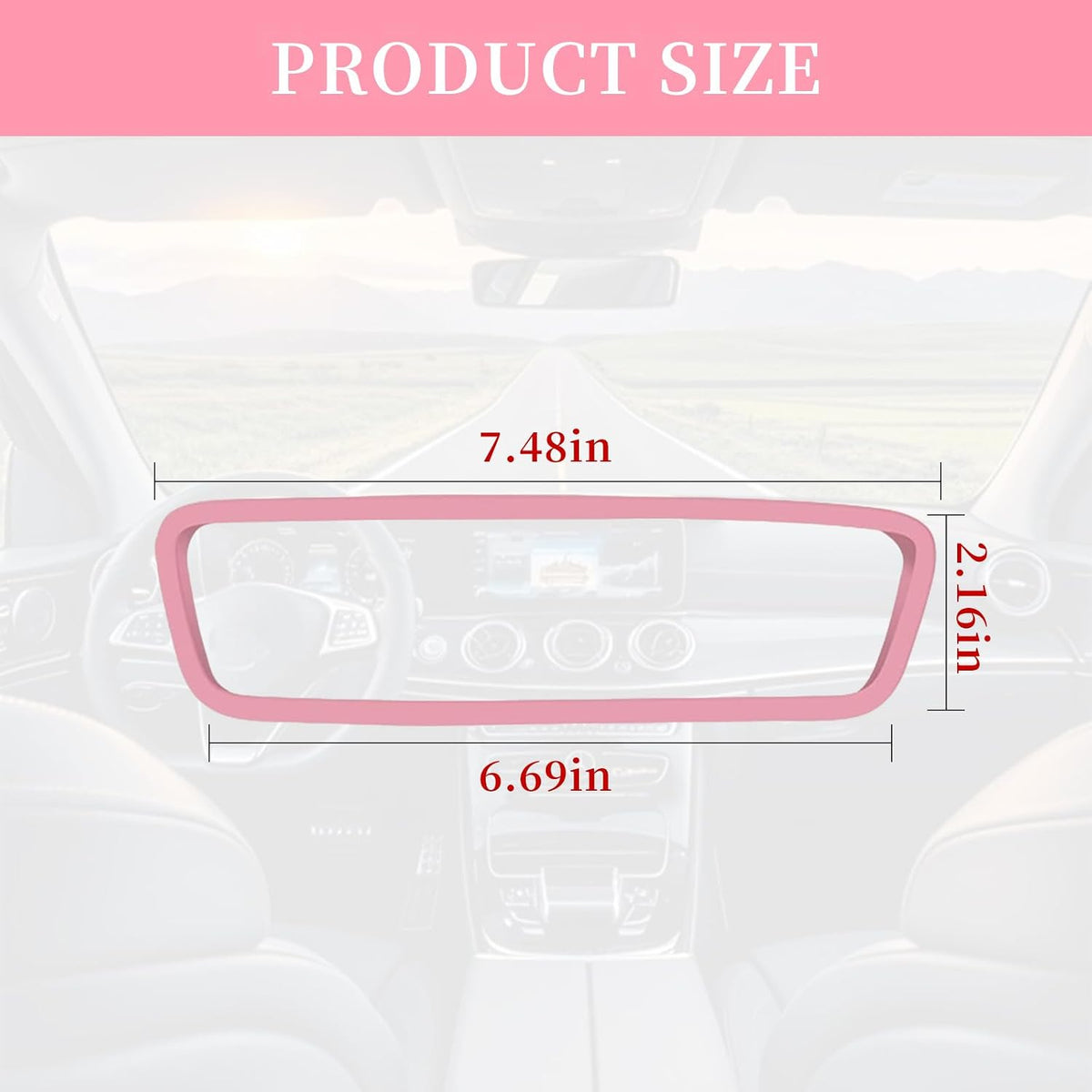 Car Rear View Mirror Protector Frame, Silicone Auto Rearview Edge Protection Cover Compatible with Model 3 Model Y, Interior Rear View Trim Frame Decoration, Car Accessories (Pink)