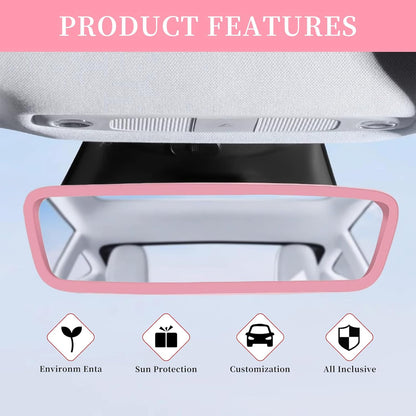 Car Rear View Mirror Protector Frame, Silicone Auto Rearview Edge Protection Cover Compatible with Model 3 Model Y, Interior Rear View Trim Frame Decoration, Car Accessories (Pink)