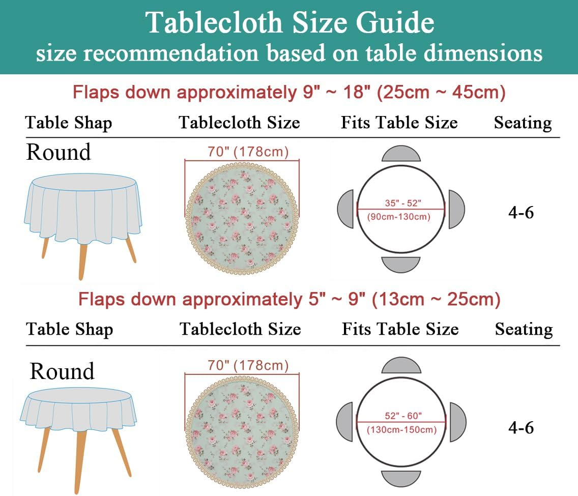 Floral Print Round Tablecloth, Light Green & Pink, 70 Inch