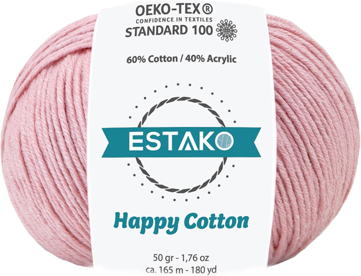 Happy Cotton 60% Cotton 40% Acrylic Yarn, Sport Weight 2, Baby Pink