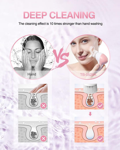 Electric Facial Cleansing Brush for Women, 3-in-1 Face Cleanser and Exfoliator Brush with 3 Brush Heads, 2 Speeds, Waterproof Spin Brush, Travel Size Case, Perfect for Valentine's Day (Pink)