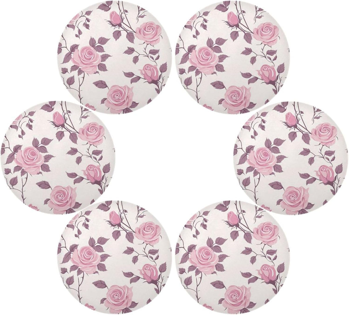 Floral Pattern Rose Peach Decorative Spring placemats Round for Linen placemats Heat Resistant Waterproof individuales para comedor 15.4x15.4in Set of 6