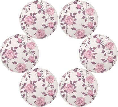 Floral Pattern Rose Peach Decorative Spring placemats Round for Linen placemats Heat Resistant Waterproof individuales para comedor 15.4x15.4in Set of 6