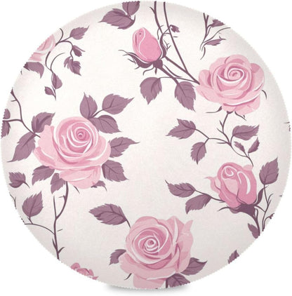 Floral Pattern Rose Peach Decorative Spring placemats Round for Linen placemats Heat Resistant Waterproof individuales para comedor 15.4x15.4in Set of 6