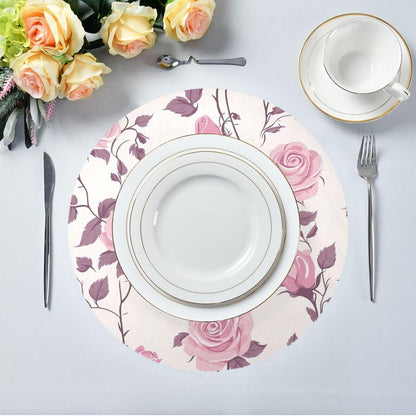 Floral Pattern Rose Peach Decorative Spring placemats Round for Linen placemats Heat Resistant Waterproof individuales para comedor 15.4x15.4in Set of 6