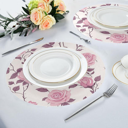 Floral Pattern Rose Peach Decorative Spring placemats Round for Linen placemats Heat Resistant Waterproof individuales para comedor 15.4x15.4in Set of 6