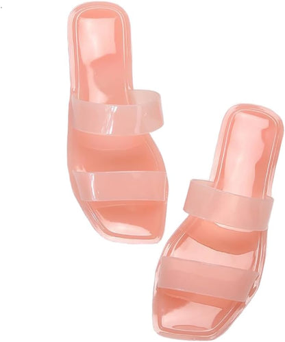 Women's Clear Sandals Transparent Flat Sandals Dressy Summer Open Toe Beach Sandals