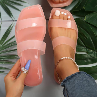 Women's Clear Sandals Transparent Flat Sandals Dressy Summer Open Toe Beach Sandals
