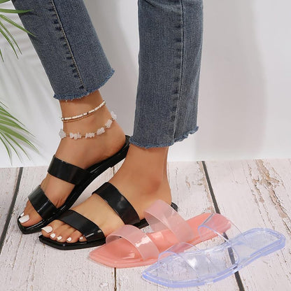 Women's Clear Sandals Transparent Flat Sandals Dressy Summer Open Toe Beach Sandals