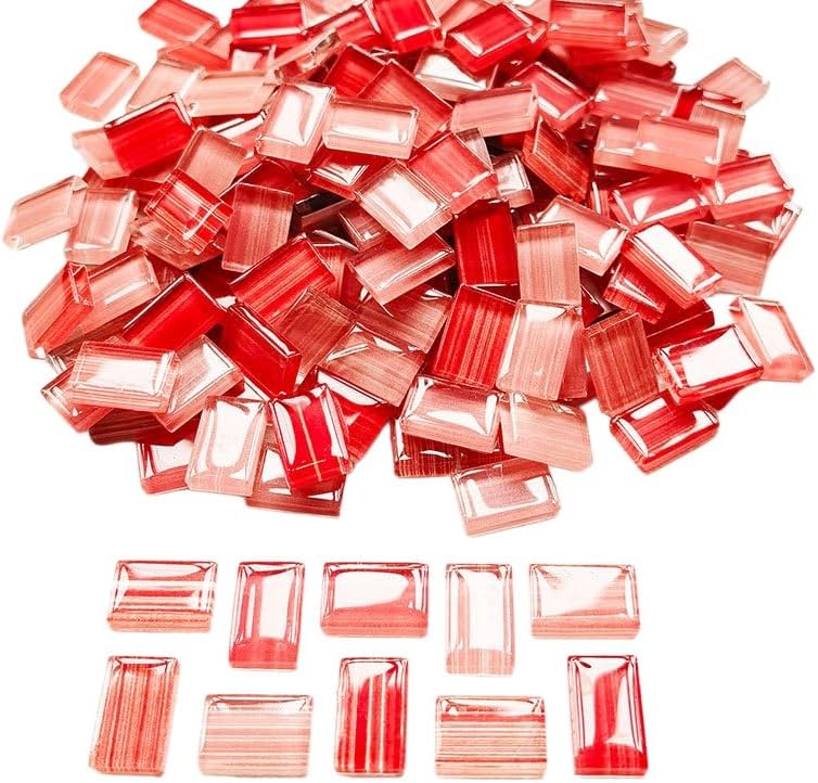 Mosaic Stained Glass Strips DIY for Crafts, 200g（0.44lb） Clear Mosaic Pieces Stain Glass Crafts DIY Mosaic Tiles Hobbies Art Crafts Material (Mix Pink Red, 0.4“ x 0.59")