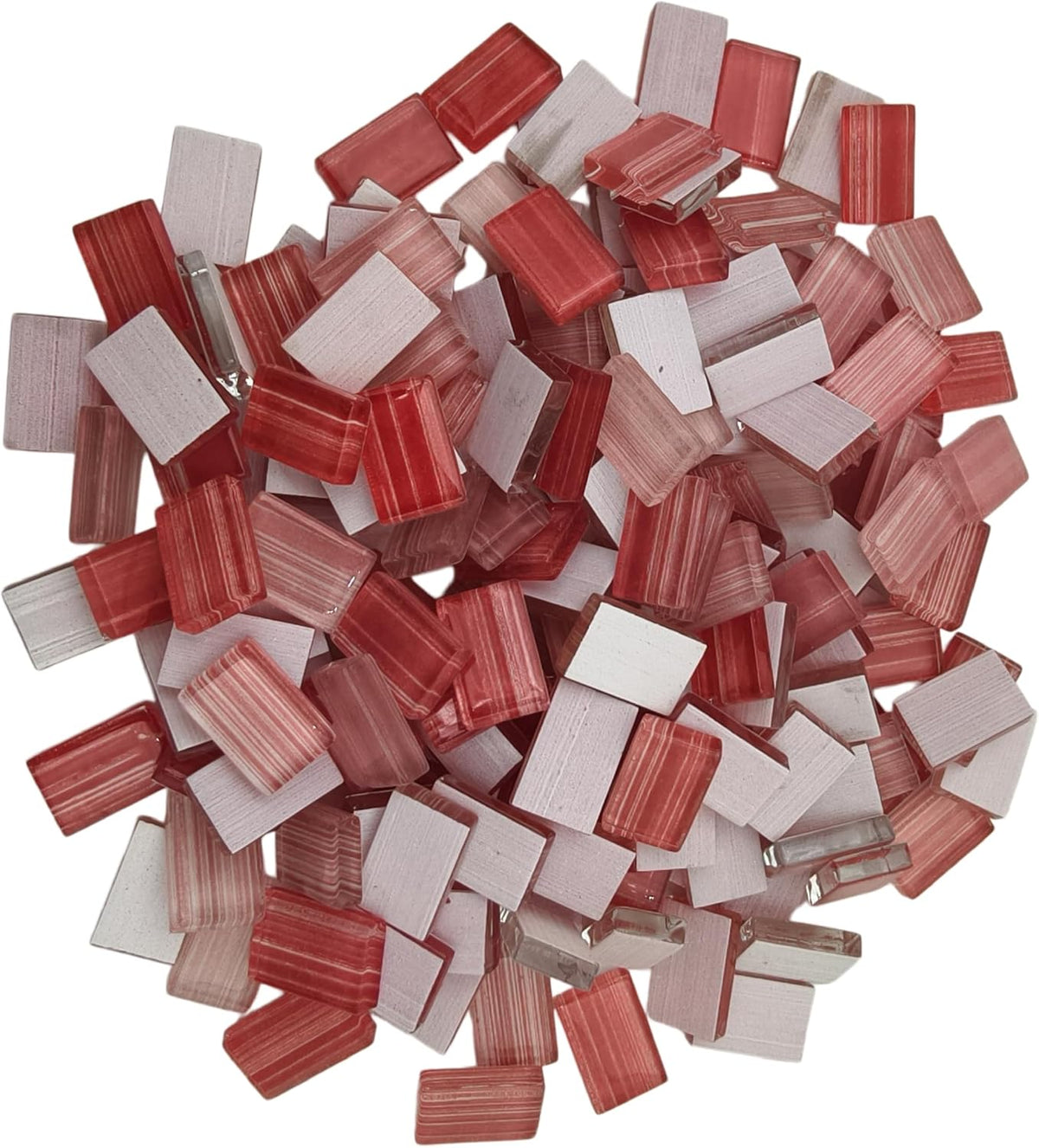 Mosaic Stained Glass Strips DIY for Crafts, 200g（0.44lb） Clear Mosaic Pieces Stain Glass Crafts DIY Mosaic Tiles Hobbies Art Crafts Material (Mix Pink Red, 0.4“ x 0.59")