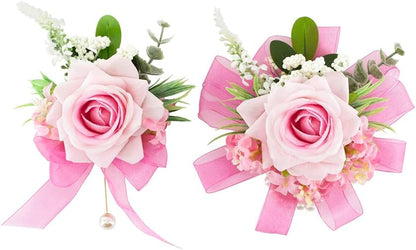 Pink Corsage and Boutonniere Set Girl Prom Corsage Wristlet