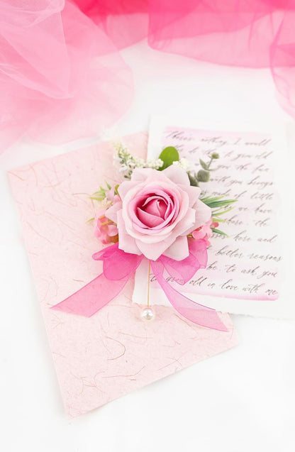 Pink Corsage and Boutonniere Set Girl Prom Corsage Wristlet