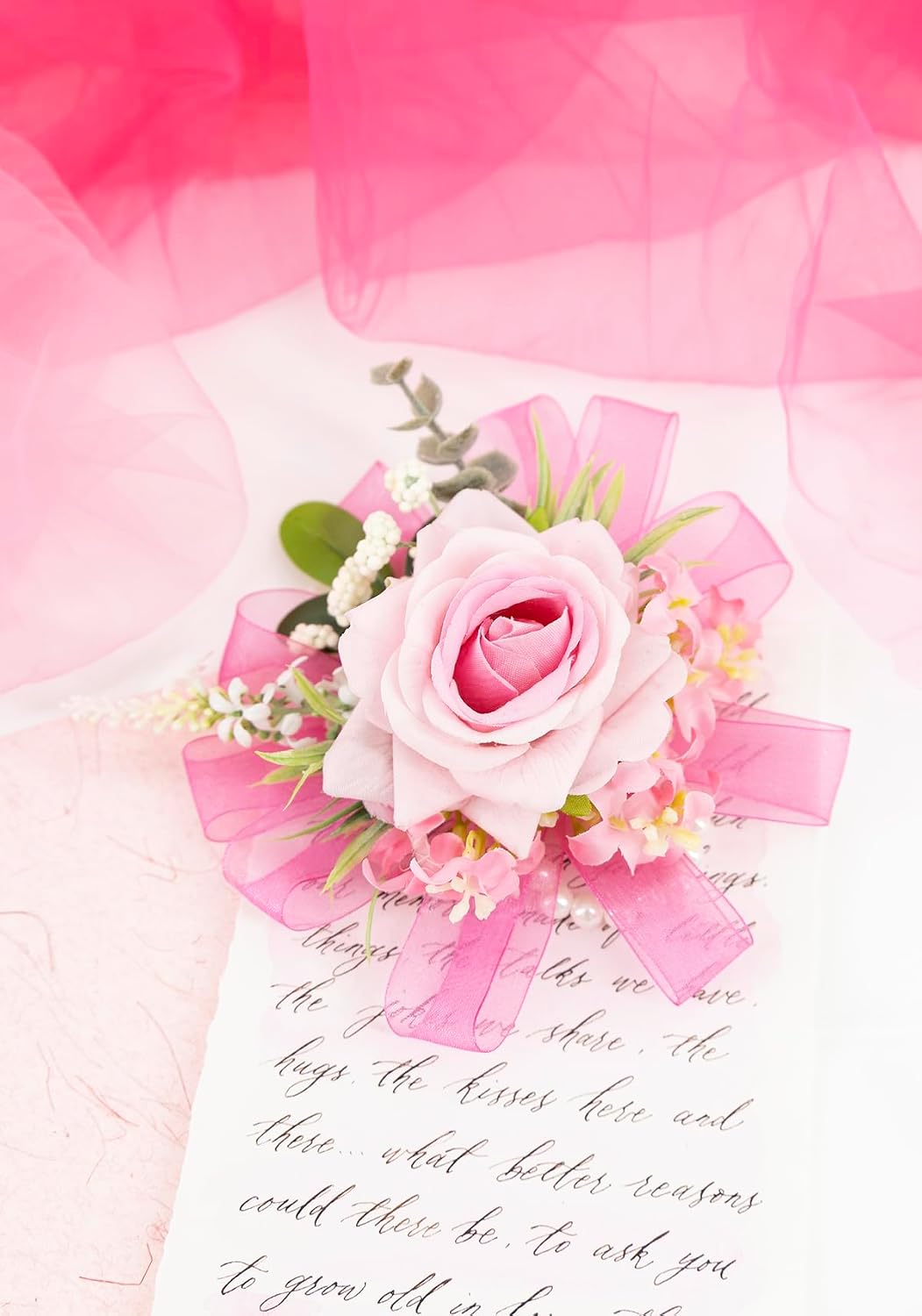 Pink Corsage and Boutonniere Set Girl Prom Corsage Wristlet