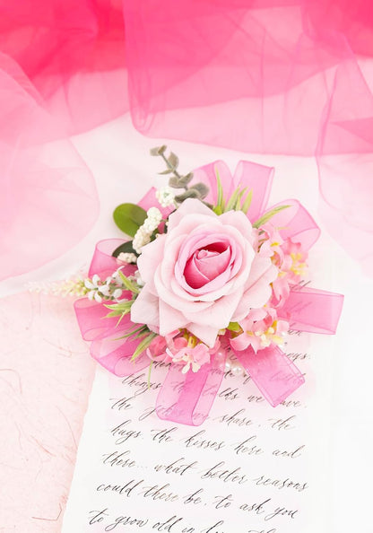 Pink Corsage and Boutonniere Set Girl Prom Corsage Wristlet