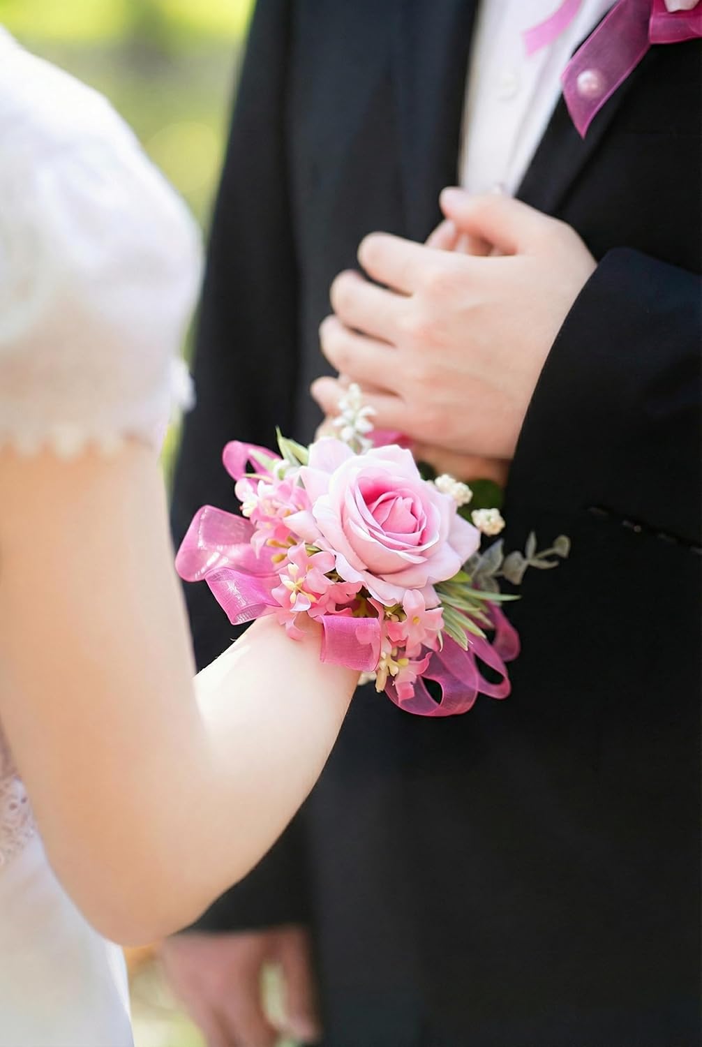 Pink Corsage and Boutonniere Set Girl Prom Corsage Wristlet