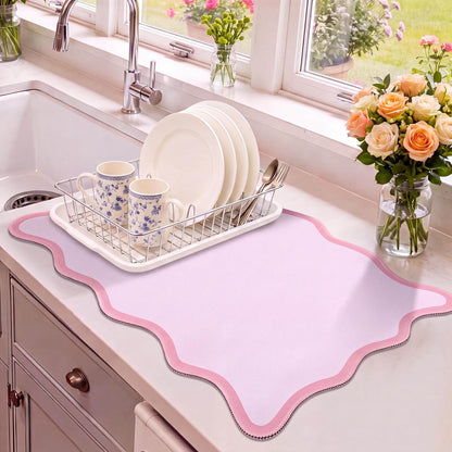 Pink Scalloped Coffee Mat 12" x 19" Coffee Bar Accessories