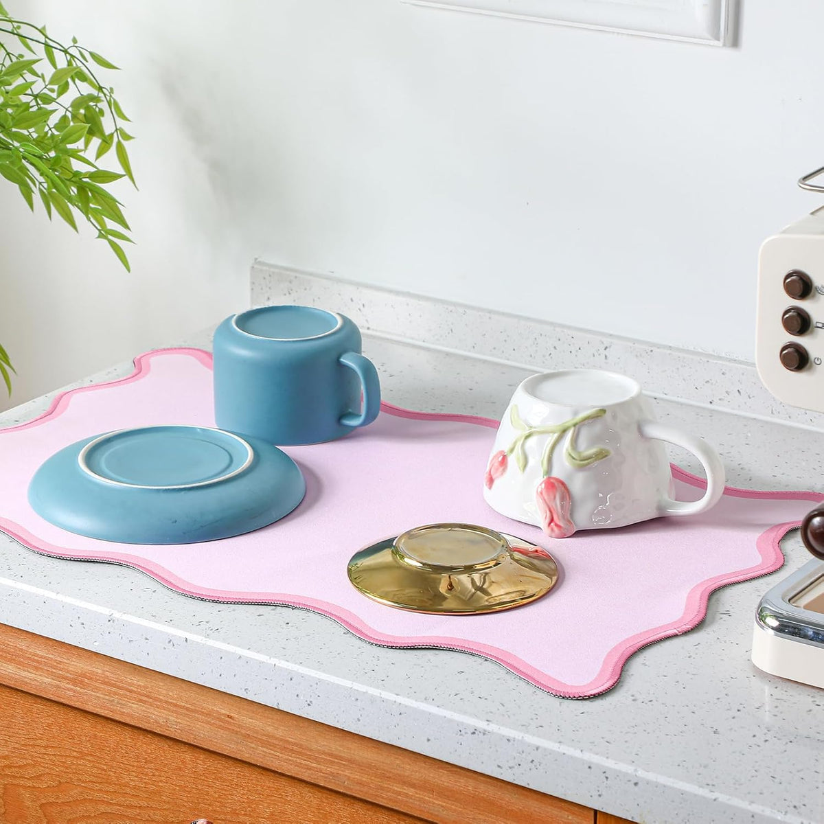 Pink Scalloped Coffee Mat 12" x 19" Coffee Bar Accessories