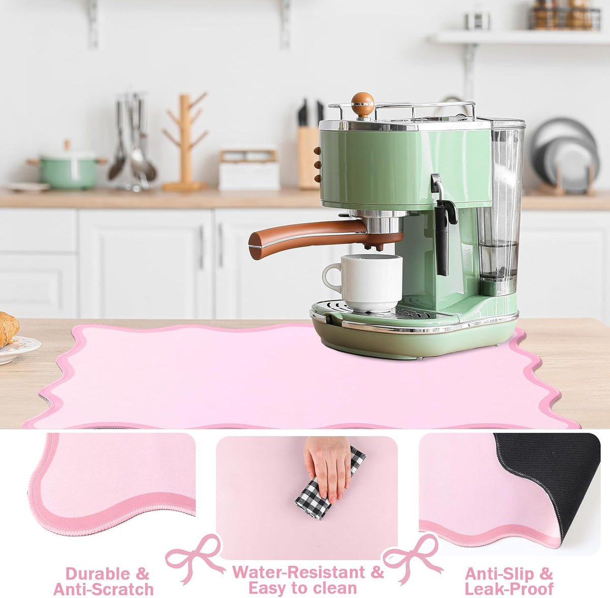 Pink Scalloped Coffee Mat 12" x 19" Coffee Bar Accessories