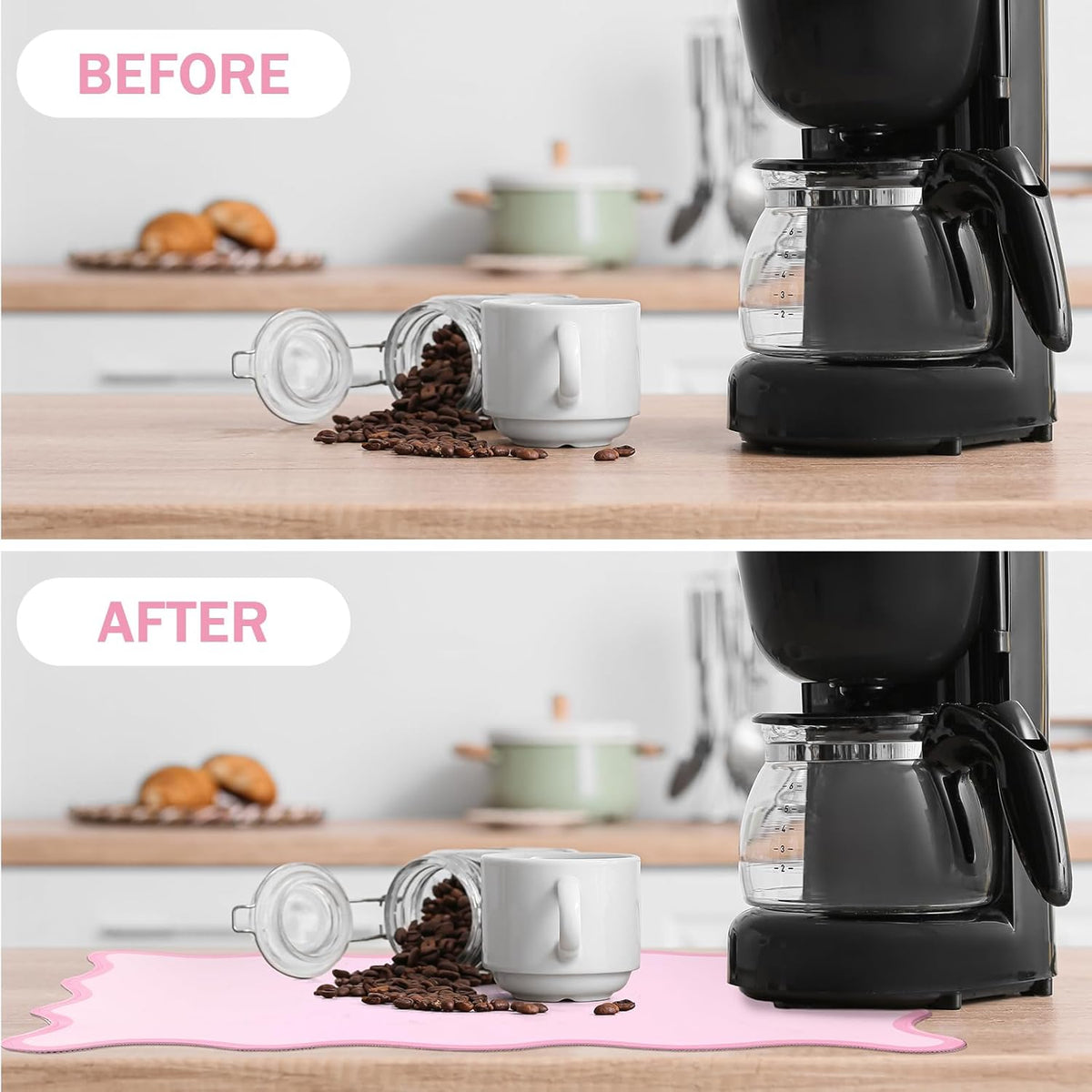 Pink Scalloped Coffee Mat 12" x 19" Coffee Bar Accessories
