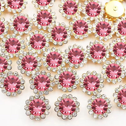 120 Pcs 12mm Sunflower Sew on Rhinestones Crystal Glass Gems, Metal Claw Rhinestones Jewels for Crafts, Glitter Gemstones for Clothes Shoes Cap Earring Belt Sewing Accessories(06 Rose)