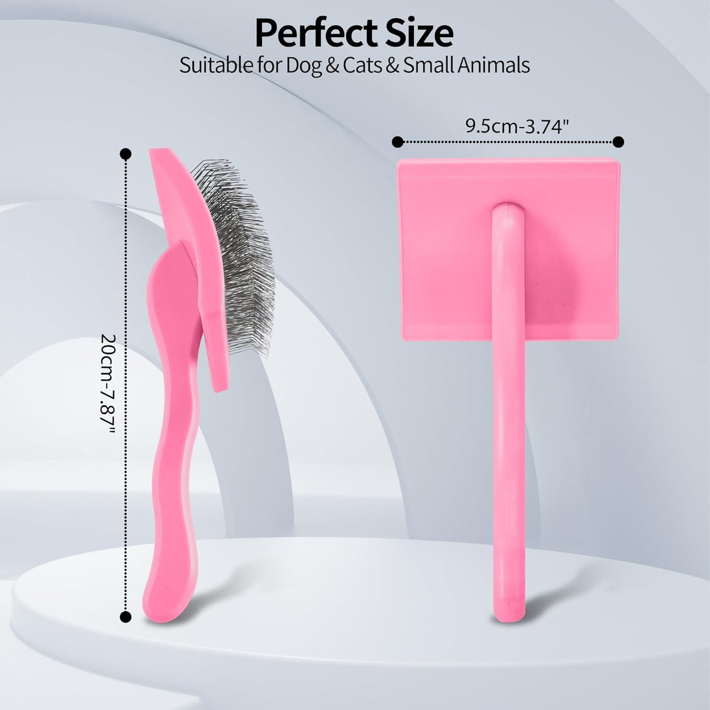Pet Slicker Brush for Long & Short Hair - Detangling Tool for Dogs & Cats - 135° Angled Stainless Steel Pins, Curved Handle - Gentle Grooming for Small/Medium/Large Breeds (Pink)