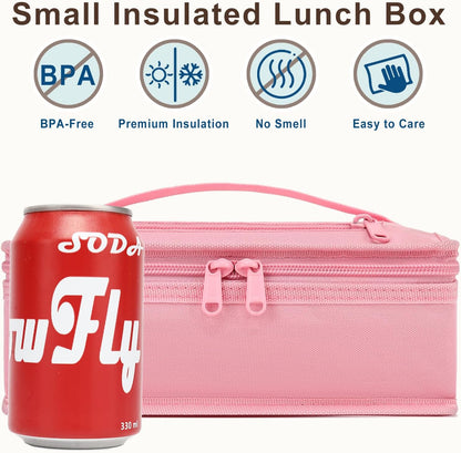 Small Insulated Lunch box Portable Soft Bag Mini Cooler Thermal Meal Tote Kit with Handle for Work & School, Pink