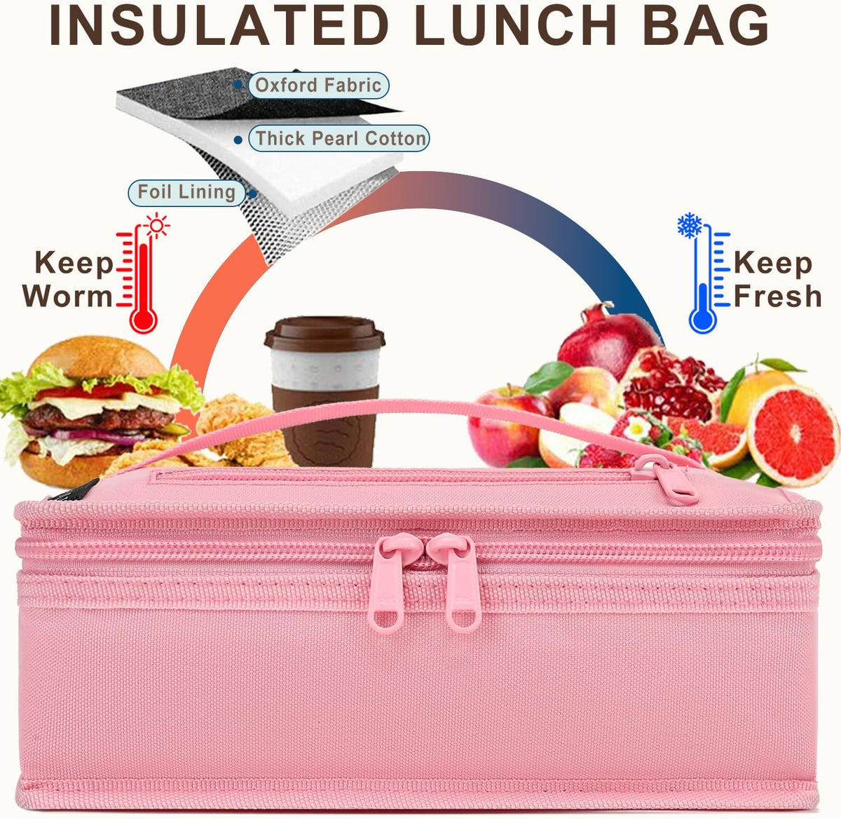 Small Insulated Lunch box Portable Soft Bag Mini Cooler Thermal Meal Tote Kit with Handle for Work & School, Pink