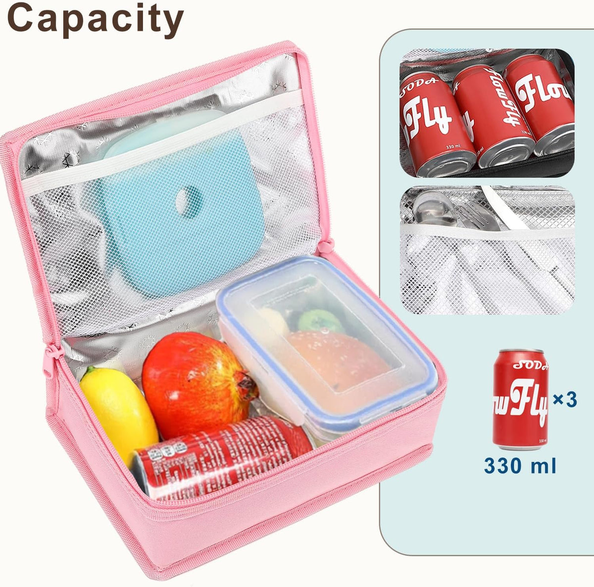 Small Insulated Lunch box Portable Soft Bag Mini Cooler Thermal Meal Tote Kit with Handle for Work & School, Pink