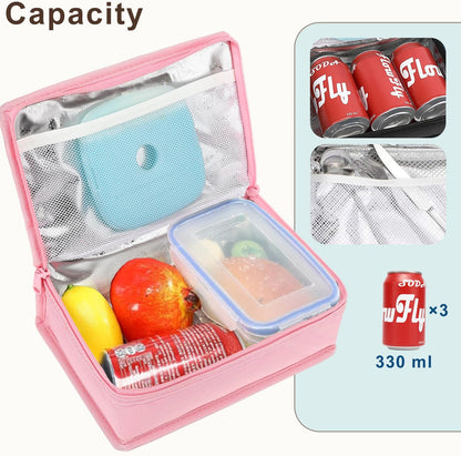 Small Insulated Lunch box Portable Soft Bag Mini Cooler Thermal Meal Tote Kit with Handle for Work & School, Pink