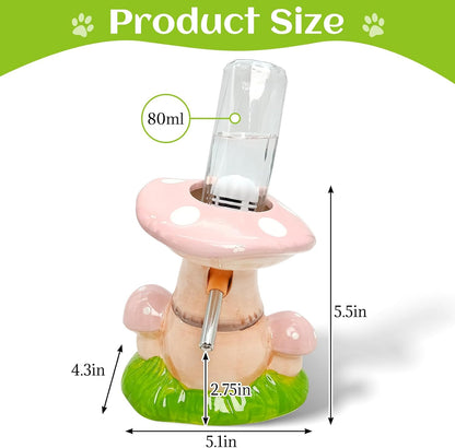 Hamster Water Bottle No Drip Ceramic Hamster Water Bottle for Glass Tank - 80ML Water Dispenser with Mushroom Stand Holder for Syrian Hamsters, Dwarf Hamsters, Mice, Gerbils (Pink)