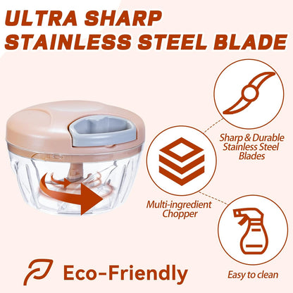 ‌Manual Food Processor Vegetable Chopper, Portable Hand Pull String Garlic Mincer Onion Cutter for Veggies, Suitable for Vegetables, Ginger, Garlic, Fruits, Onion, Potato, Salad (Pink 500 ml)‌