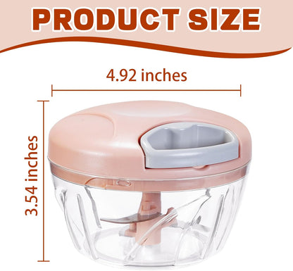 ‌Manual Food Processor Vegetable Chopper, Portable Hand Pull String Garlic Mincer Onion Cutter for Veggies, Suitable for Vegetables, Ginger, Garlic, Fruits, Onion, Potato, Salad (Pink 500 ml)‌