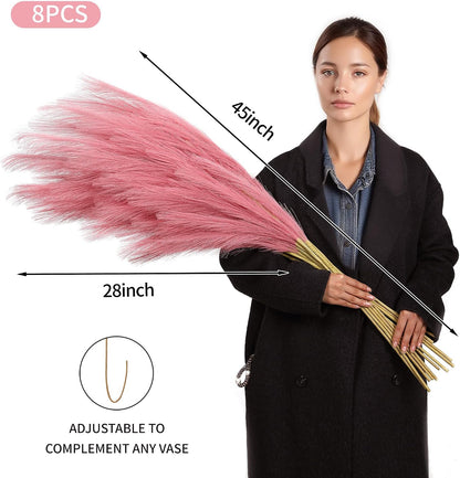 Dark Pink Pampas Grass, 8 Pcs 45 Inch Tall Large Faux Pompous