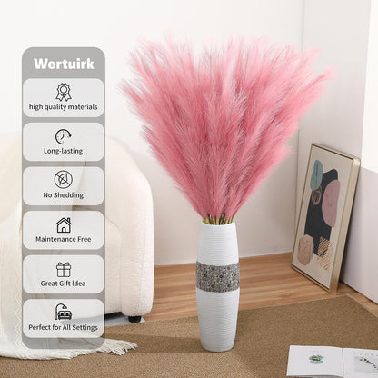 Dark Pink Pampas Grass, 8 Pcs 45 Inch Tall Large Faux Pompous