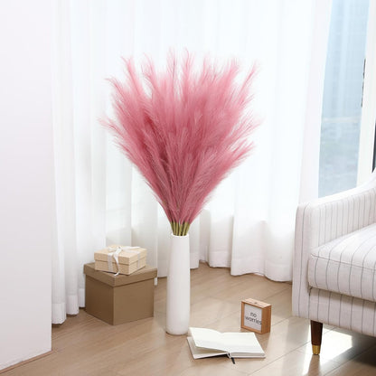 Dark Pink Pampas Grass, 8 Pcs 45 Inch Tall Large Faux Pompous