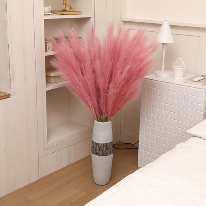 Dark Pink Pampas Grass, 8 Pcs 45 Inch Tall Large Faux Pompous