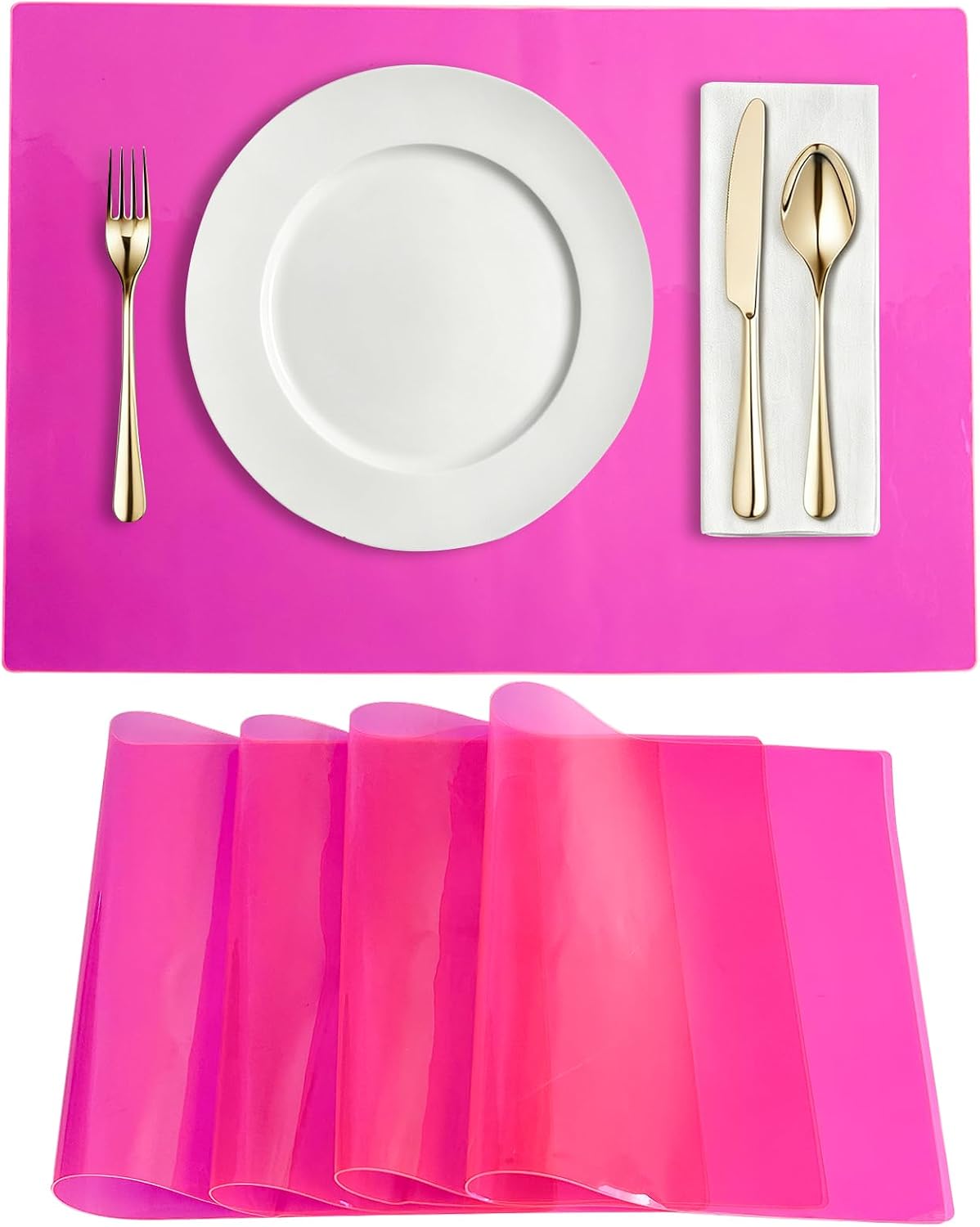 Kasepie Crystal Clear Plastic Placemats Set of 4 - Waterproof & Heat Resistant Vinyl Table Protector, Wipeable Place Mats 17.5x12inch (Pink)