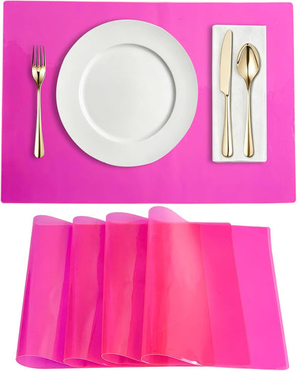 Kasepie Crystal Clear Plastic Placemats Set of 4 - Waterproof & Heat Resistant Vinyl Table Protector, Wipeable Place Mats 17.5x12inch (Pink)