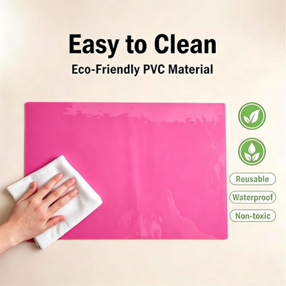 Kasepie Crystal Clear Plastic Placemats Set of 4 - Waterproof & Heat Resistant Vinyl Table Protector, Wipeable Place Mats 17.5x12inch (Pink)
