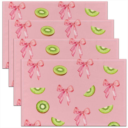 Pink Bow Placemats Set of 4 12x18 Inch Cute Coquette Bow Knot Table Mats for Party Kitchen Dining Decoration Holiday Seasonal Kiwifruit Themed Place Mat for Dinner Table Indoor Outdoor Non-Slip