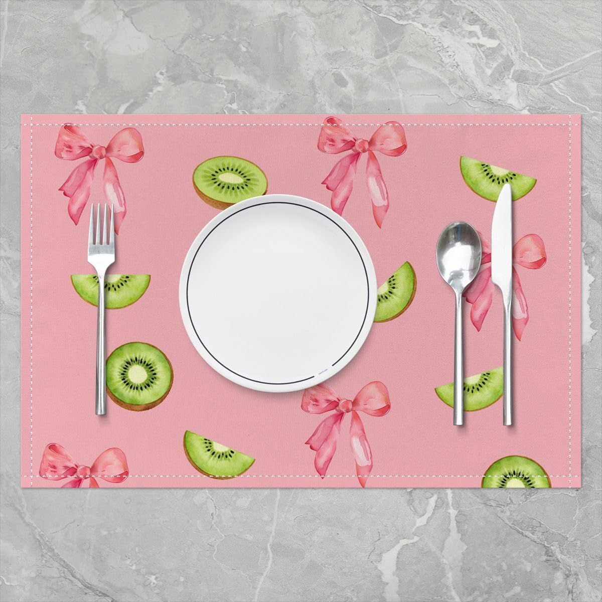 Pink Bow Placemats Set of 4 12x18 Inch Cute Coquette Bow Knot Table Mats for Party Kitchen Dining Decoration Holiday Seasonal Kiwifruit Themed Place Mat for Dinner Table Indoor Outdoor Non-Slip