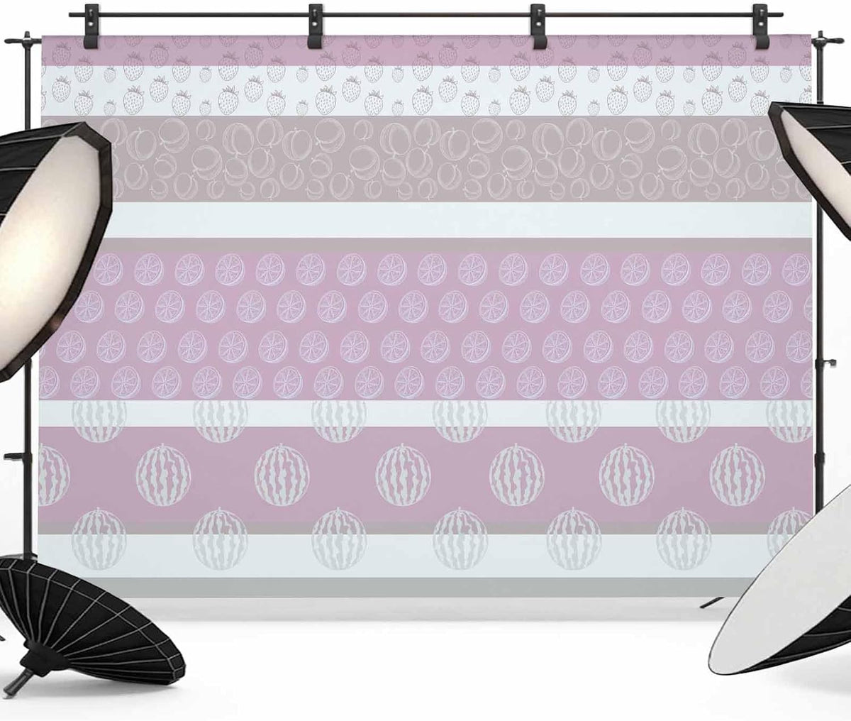 Farm Fruits Backdrop Background for Photography, Watermelon Lemons Peach Pink Grey Striped Photo Backdrop Curtains Fabric Backdrops for Photoshoot Birthday Baby Shower Wedding Party 12x8Ft