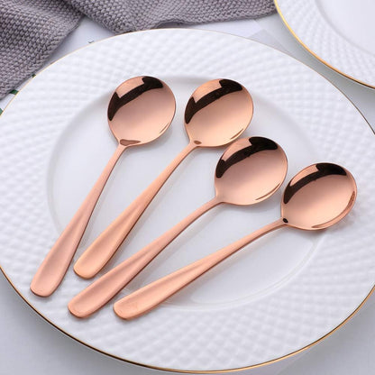 7-Inch Soup Spoons, Bouillon Spoon,18/10 Stainless Steel Finished Table Dinner Spoons Set of 4 (Rose Gold)